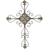 Large Gray Metal Scroll Design Gray Hanging Cross Wall Decor