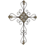 Large Gray Metal Scroll Design Gray Hanging Cross Wall Decor