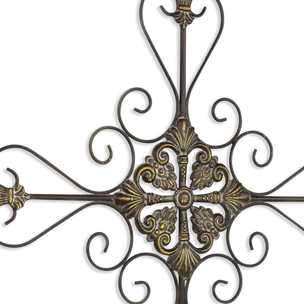 Large Gray Metal Scroll Design Gray Hanging Cross Wall Decor