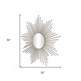 Striking Silver Metal Sunburst Design Wall Mirror