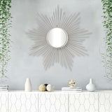 Striking Silver Metal Sunburst Design Wall Mirror