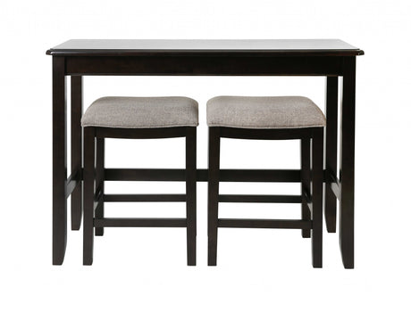 Set of Two 27" Light Gray and Dark Brown Solid Wood Backless Bar Chairs with Table