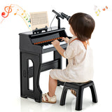 37 Keys Music Piano with Microphone Kids Piano Keyboard with Detachable Music Stand-Black