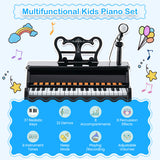 37 Keys Music Piano with Microphone Kids Piano Keyboard with Detachable Music Stand-Black