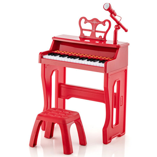 37 Keys Music Piano with Microphone Kids Piano Keyboard with Detachable Music Stand-Red