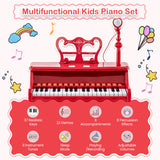 37 Keys Music Piano with Microphone Kids Piano Keyboard with Detachable Music Stand-Red