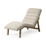 54" Cream And Wood Brown Fabric Tufted Lounge Chair