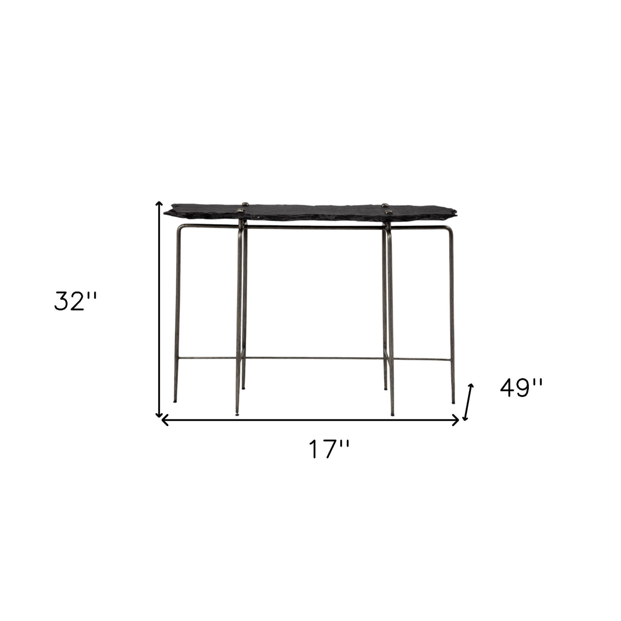 17" Black and Silver Slate Six Leg Console Table