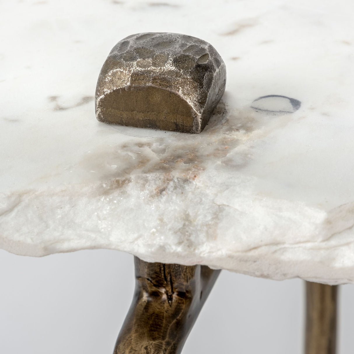 17" White and Brown Genuine Marble Console Table