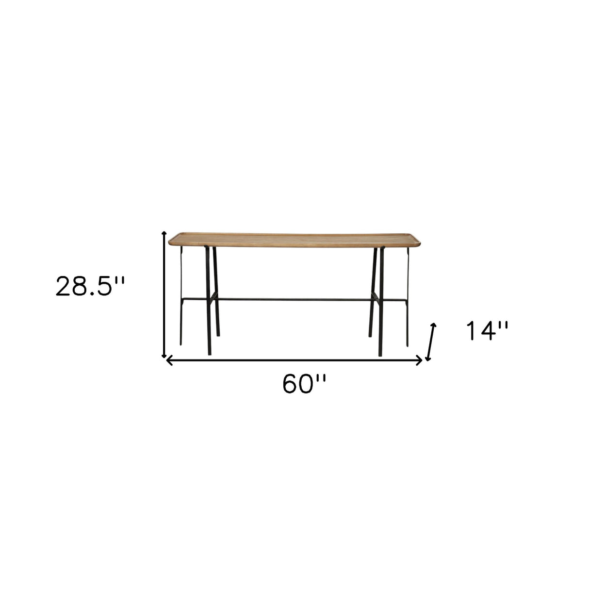 14" Brown and Black Solid Wood Trestle Console Table