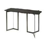 20" Black and Nickel Slate Distressed Double Pedestal Console Table