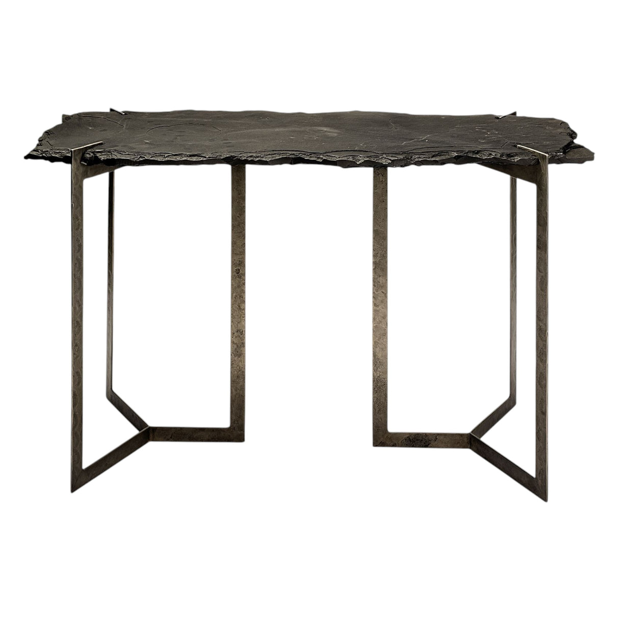 20" Black and Nickel Slate Distressed Double Pedestal Console Table