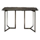 20" Black and Nickel Slate Distressed Double Pedestal Console Table