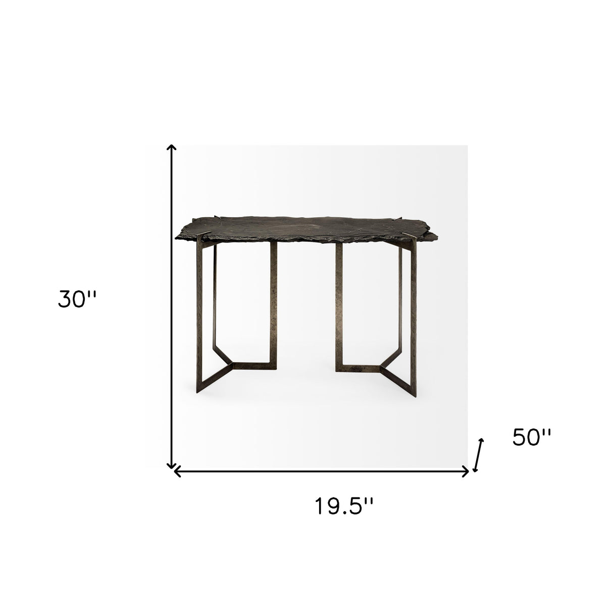 20" Black and Nickel Slate Distressed Double Pedestal Console Table