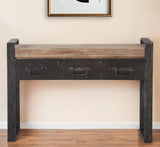 12" Brown and Black Solid Wood Sled Console Table And Drawers