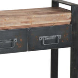 12" Brown and Black Solid Wood Sled Console Table And Drawers