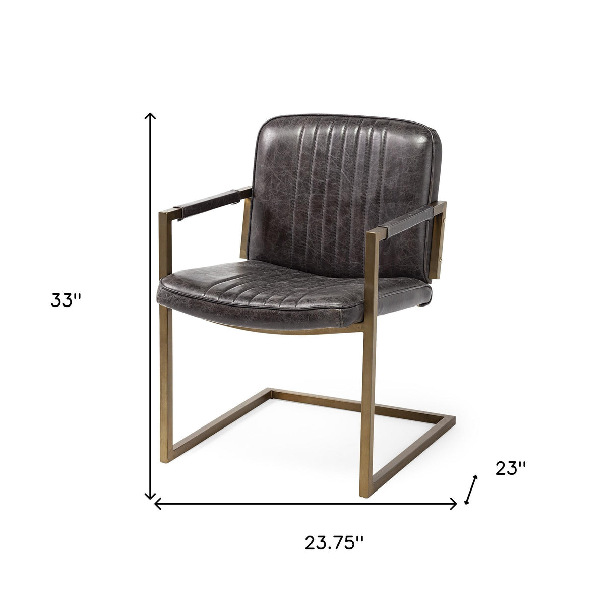 Black Leather Seat Accent Chair With Brass Frame