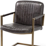 Black Leather Seat Accent Chair With Brass Frame