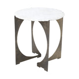 21" Brown And White Marble Round End Table