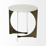 21" Brown And White Marble Round End Table