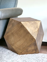 19" Brass Hexagonal End Table With Square Top