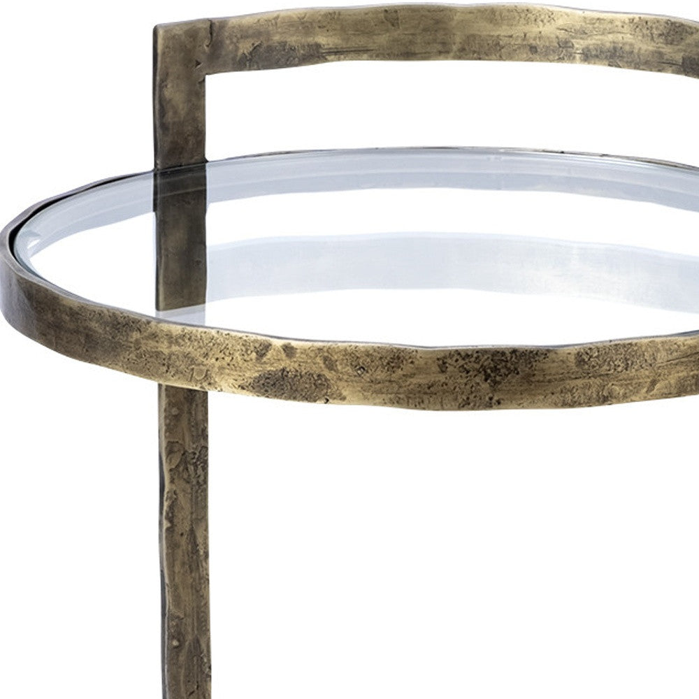 27" Gold And Clear Glass Round End Table