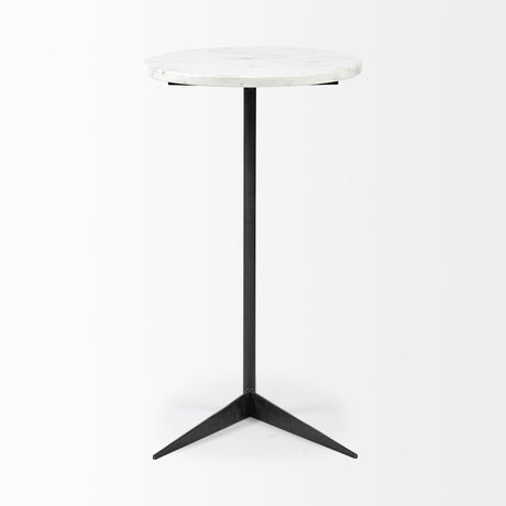 27" Black And White Marble Round End Table