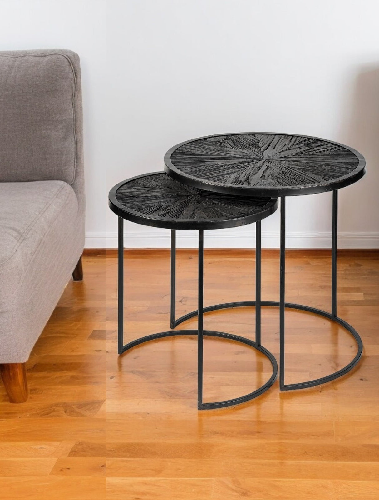 Set of Two 20" Black Round End Table