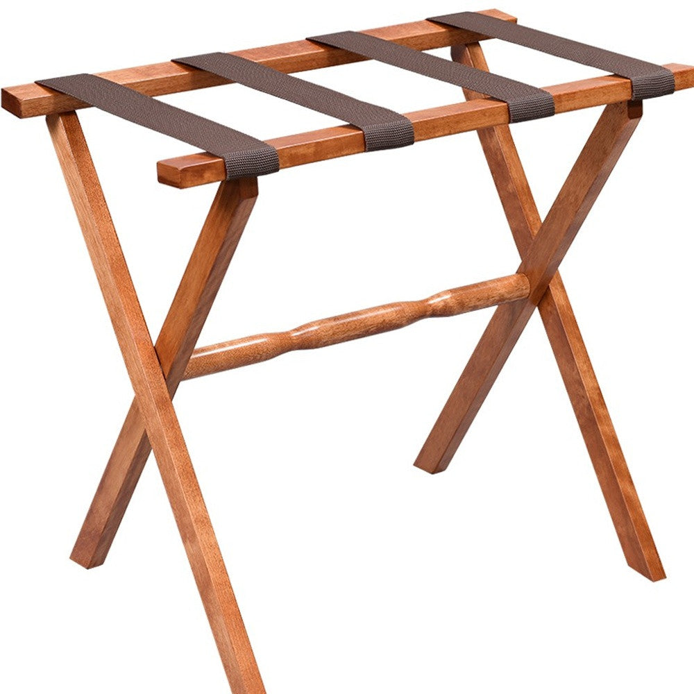 Hotel Light Walnut Folding Luggage Rack With 4 Straps