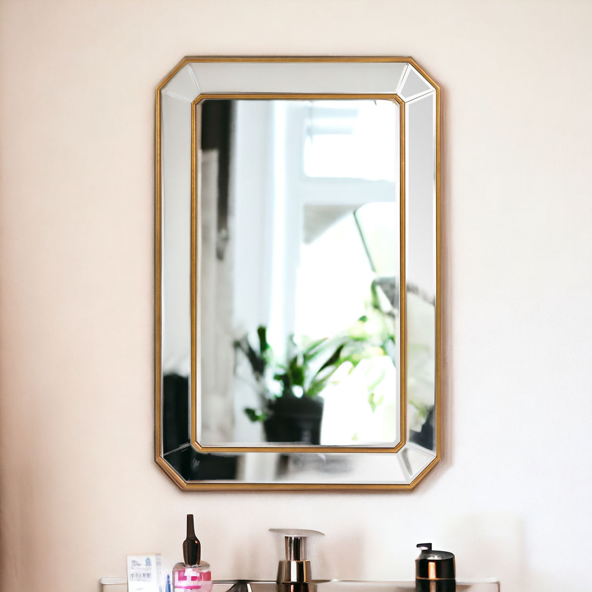 Recatngle Gold Leaf Mirror With Angled Corners Frame