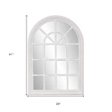 White Washed Mirror With Arched Panel Window Design