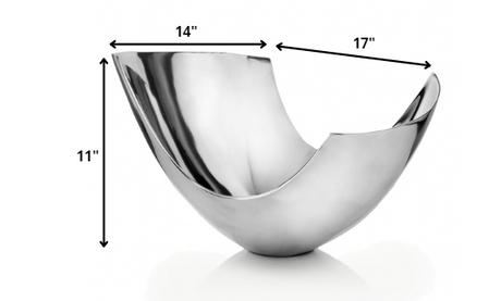 17" Silver Aluminum Modern Abstract Centerpiece Bowl