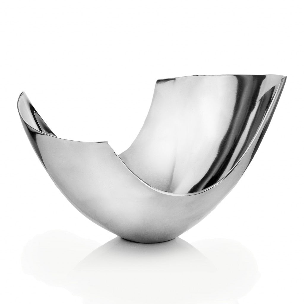 17" Silver Aluminum Modern Abstract Centerpiece Bowl