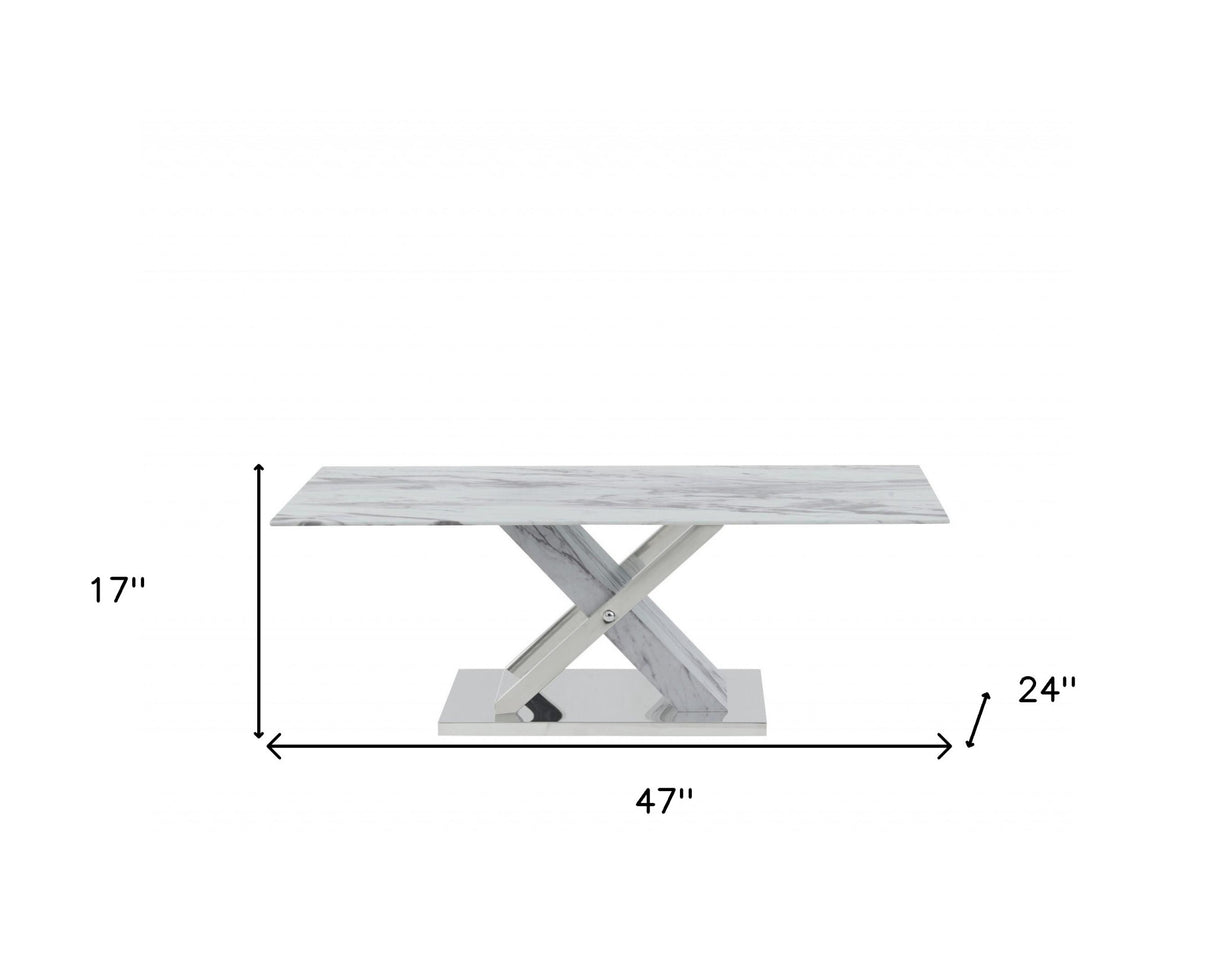 47" White And Gray Glass And Steel Coffee Table