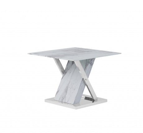 18" Silver And White Solid and Manufactured Wood Square End Table