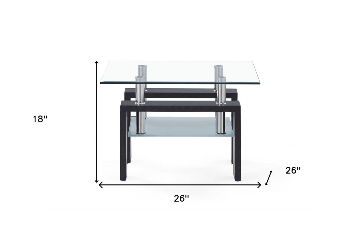 18" Dark Walnut And Clear Glass End Table