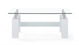 43" Clear And White Glass Coffee Table With Shelf