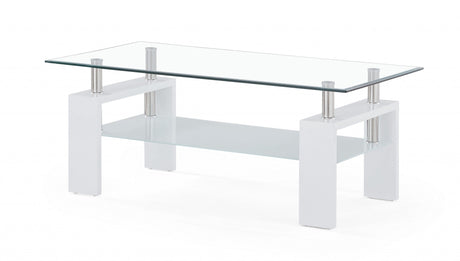 43" Clear And White Glass Coffee Table With Shelf