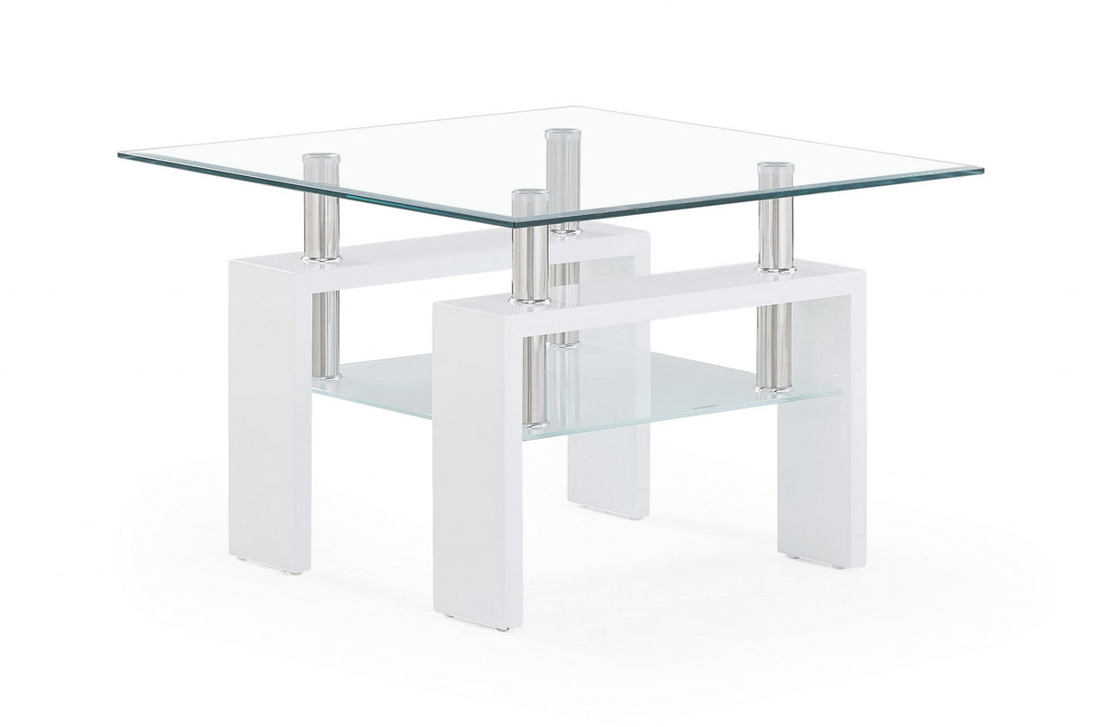 18" White And Clear Glass End Table