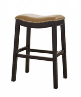 26" Tan and Espresso Solid Wood Backless Bar Height Bar Chair