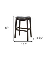 31" Gray and Espresso Faux Leather and Solid Wood Backless Bar Height Bar Chair