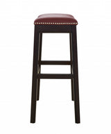 31" Dark Red and Espresso Solid Wood Backless Bar Chair