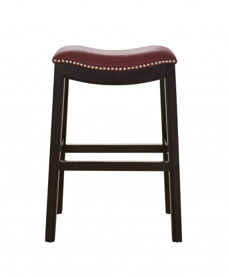 26" Dark Red and Espresso Solid Wood Backless Counter Height Bar Chair