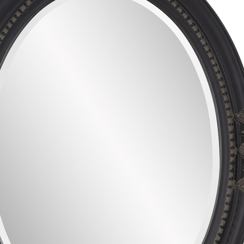 Oval Antiqued Black Wood Frame Mirror