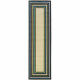 Ivory and Blue Striped Indoor Outdoor Area Rug