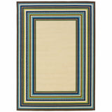 Ivory and Blue Striped Indoor Outdoor Area Rug