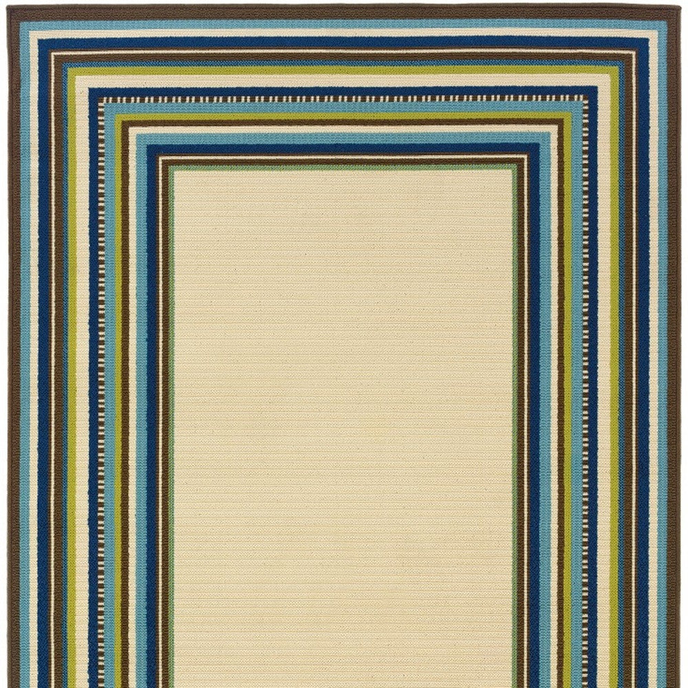 Ivory and Blue Striped Indoor Outdoor Area Rug