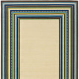 Ivory and Blue Striped Indoor Outdoor Area Rug