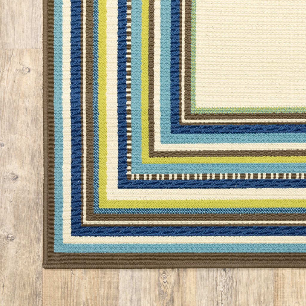 Ivory and Blue Striped Indoor Outdoor Area Rug