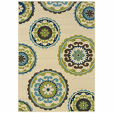 Green and Ivory Floral Indoor Outdoor Area Rug